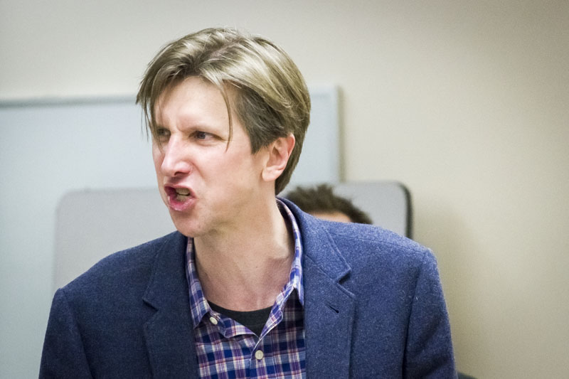 Blackbird Theater's Wes Driver acts out a scene of G.K. Chesterton's "The Man Who Was Thursday: A Nightmare"