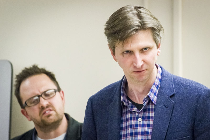 Brad Brown (left) and Wes Driver (right) act out a scene of G.K. Chesterton's "The Man Who Was Thursday: A Nightmare"