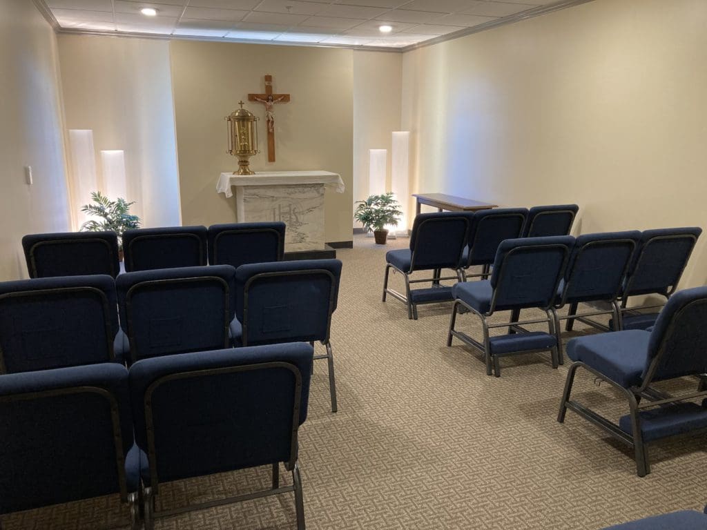 Siena Hall Conference Center Oratory provides a quaint spiritual space for prayer for up to 20 people.