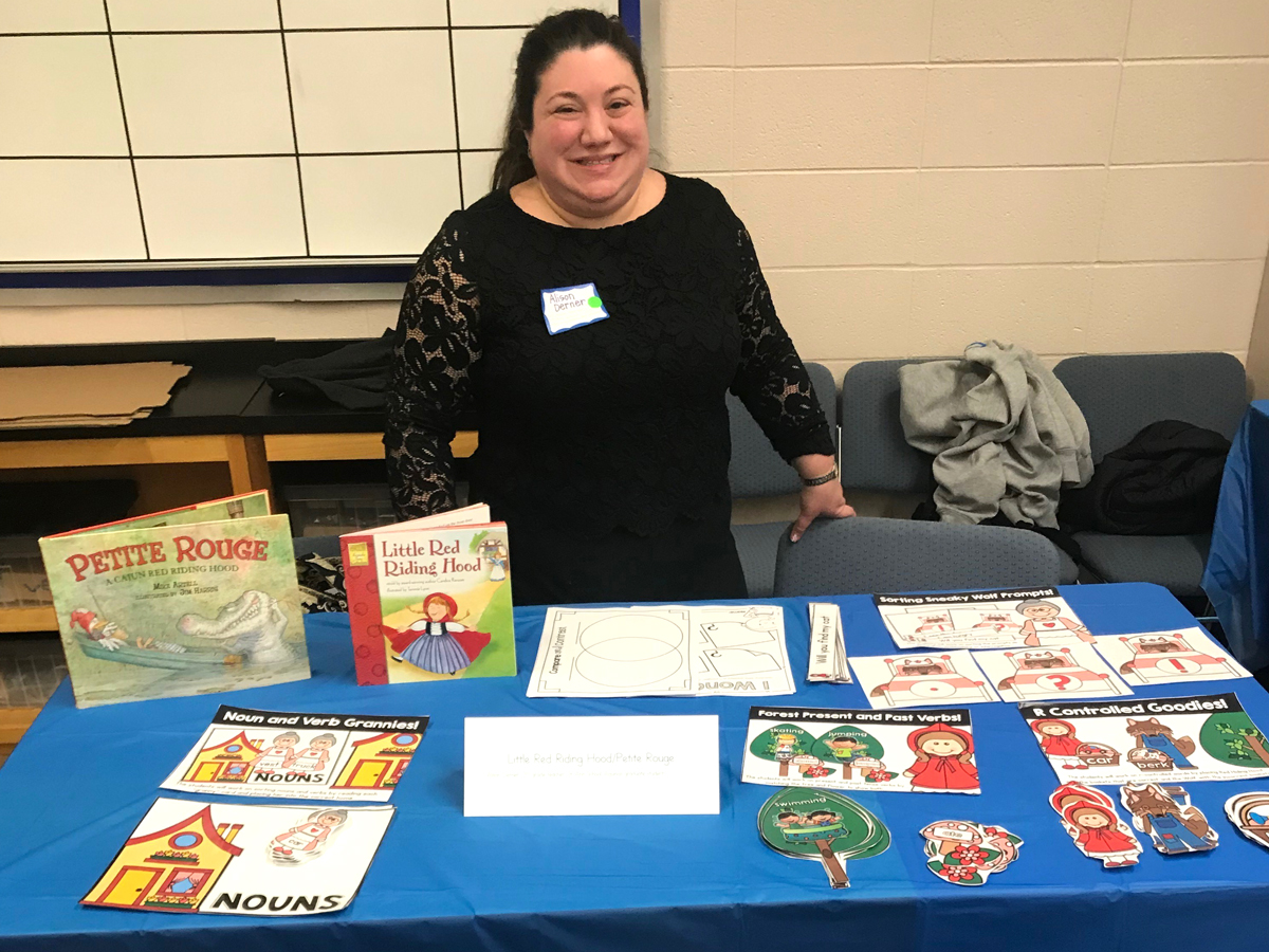 2020 Family Literacy Night; Alison Derner is a graduate student at Aquinas and teaches Third Grade students at St. Ann School.