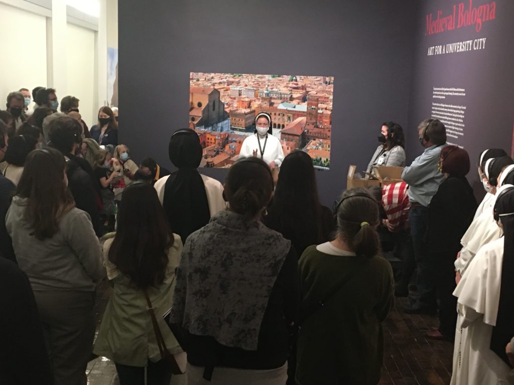 Sr. Caterina Joy introduces the attendees to the Gallery Talk by providing historical background about Bologna and the Mendicant Orders