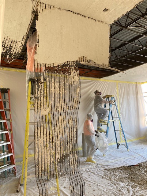 Classroom ceiling demolition