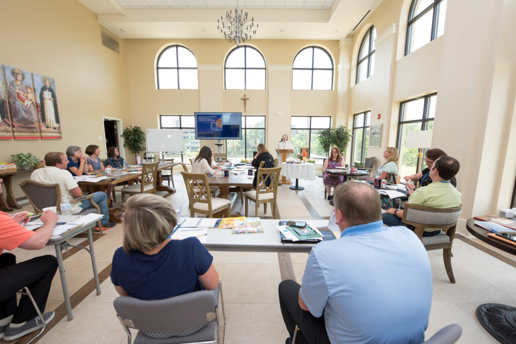 Siena Hall Conference Center Main Lobby accommodates up to 50 people for meetings, dining, and other purposes.