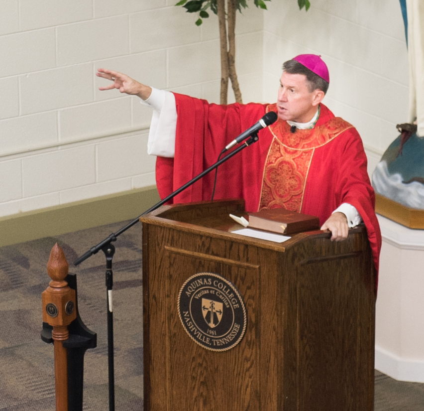 Bishop Mark Spalding giving a homily at the Mass of the Holy Spirit