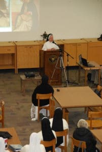 Sister Mary Agnes presenting history lesson