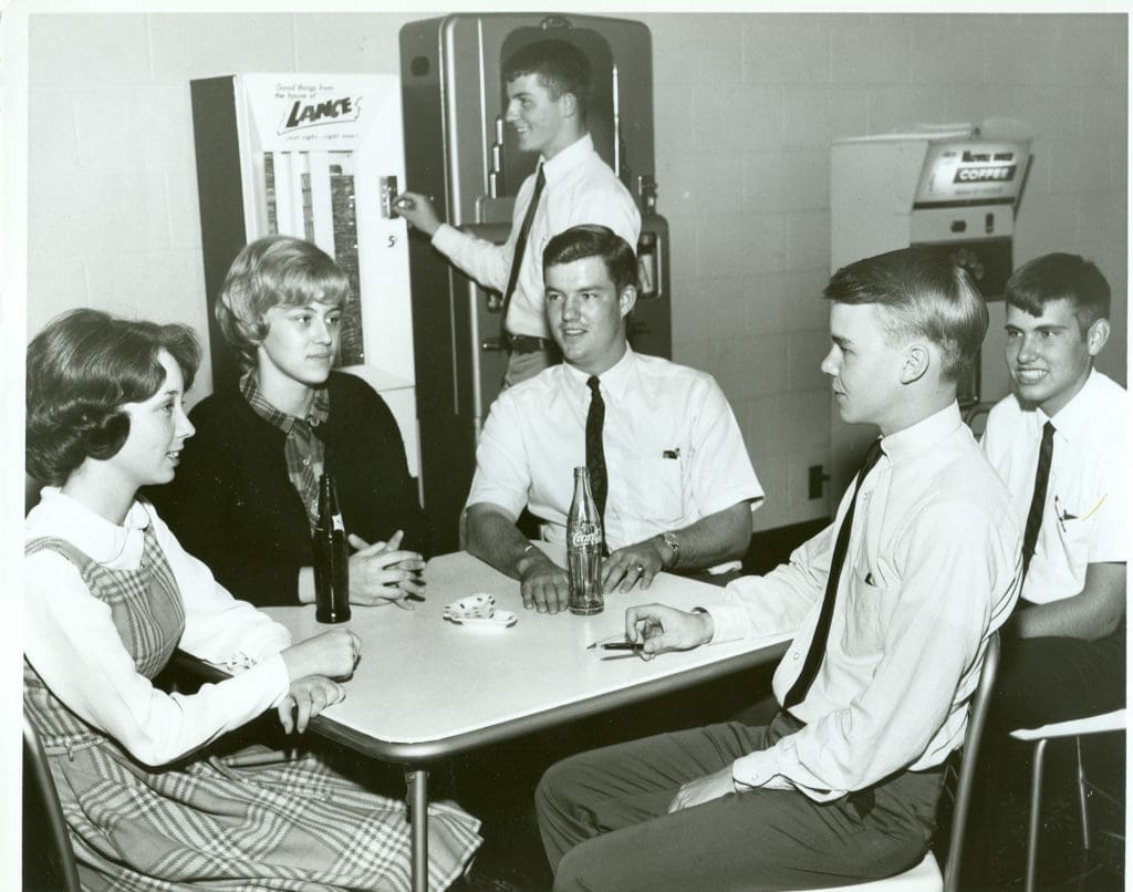 vintage photo of students in lounge