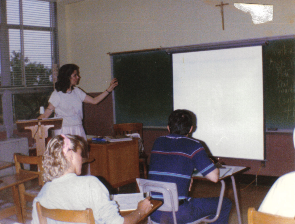 Fay Renardson teaching a class at Aquinas during the 1980s